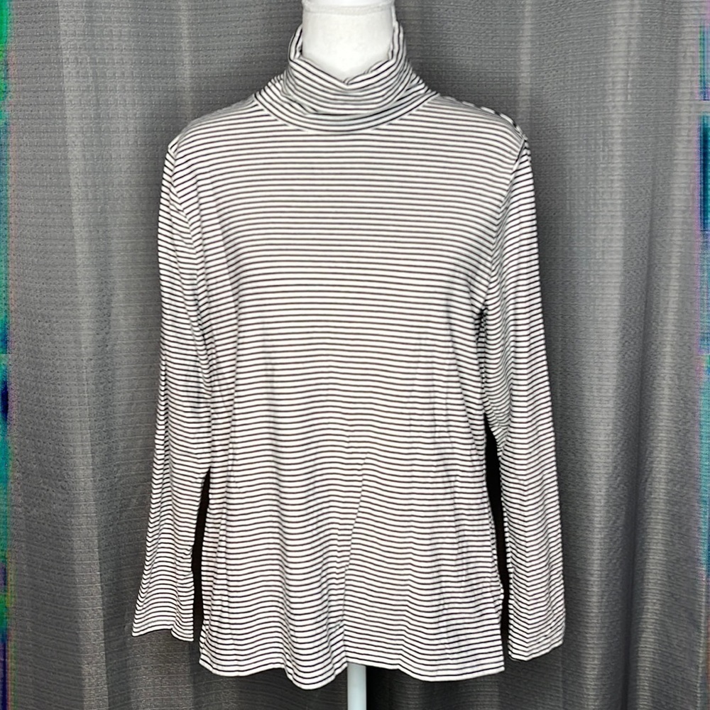 TALBOTS WOMAN BLACK AND WHITE STRIPED TURTLENECK LONG SLEEVE SIZE X